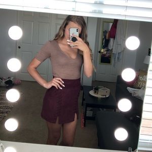 Cap Sleeve Tan Deep V Plunge Body Suit